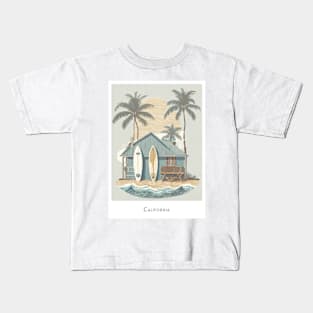 California Beach Shack - Surfing Kids T-Shirt